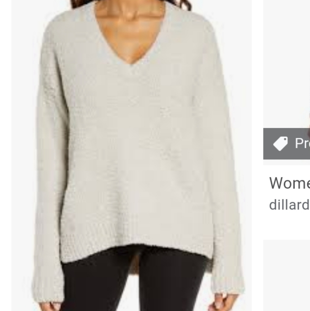COPY - Marled ivory fuzzy high low v neck sweater sz M - Picture 1 of 5